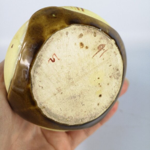 Vintage Miniature Amphora Bud Vase Yellow Pink Brown Floral Teal Inside Boho - Picture 13 of 15